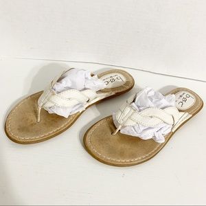 b.o.c. Born Concept Leather Thong Braided Strap Flat Sandals White Tan Flip Flop